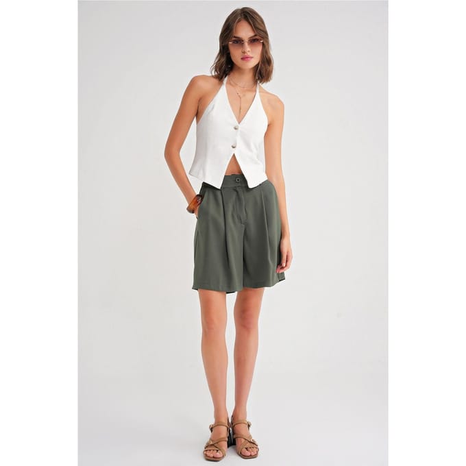 Hoge Taille Knopshorts met Zakjes