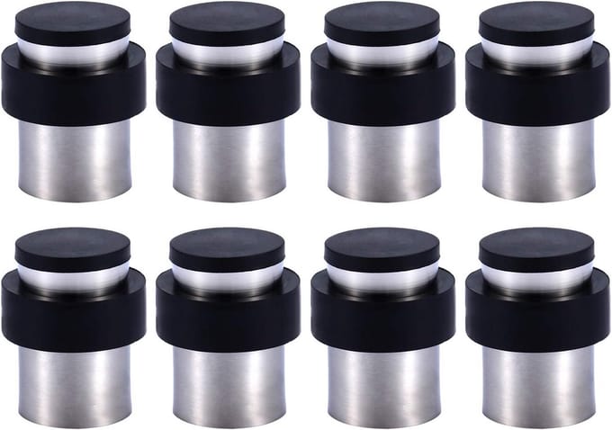 8x RVS Deurstopper Vloer of Muur - Cilindervormig met Rubber - 3 Hoogtes