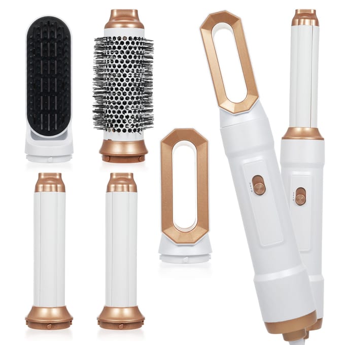 5in1 Heteluchtkam Thuisgebruik Steil Haar Krullend Haar Föhnkam Multifunctionele Haarstyling US Plug wit