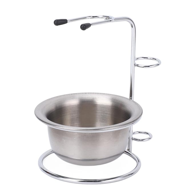 Ensemble Bol Support de Rasage Métal Porte-Blaireau Acier Inoxydable Support Bol Savon à Barbe gray