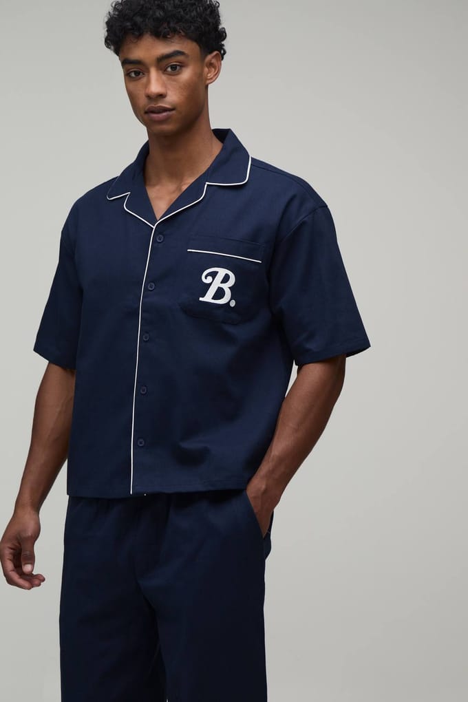 Oversized Shirt Met Zakdetail En Ontspannen Broek Set In Twill | Navy | Size Medium