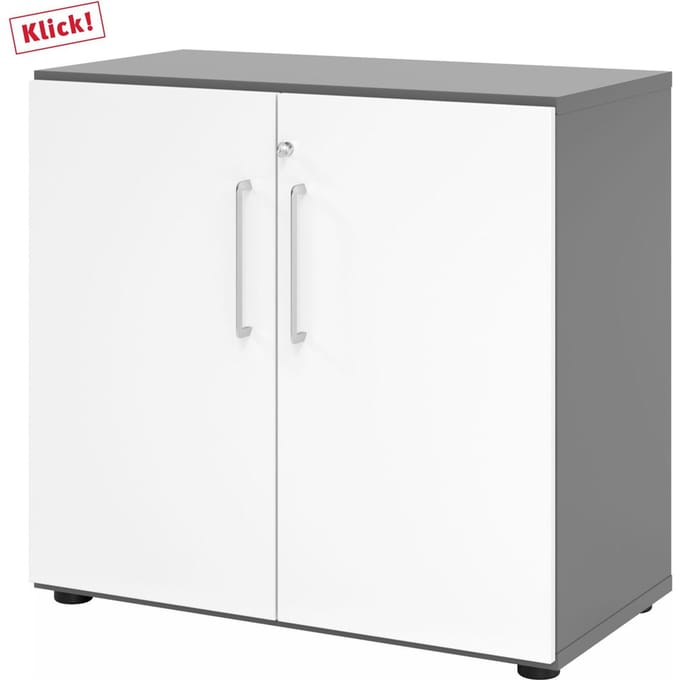 Kasten Breno, 2 OH, afsluitbaar, 28 kg per plank, B 800 x D 420 x H 748 mm, grafiet/wit