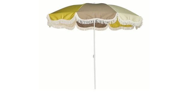 Jan Kurtz Retro parasol met franjes - wit/taupe/natuur/geel