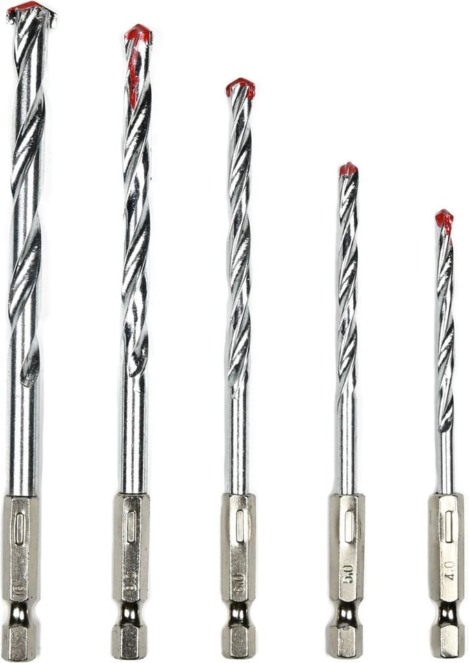 Borenset - steenborenset - 5-delig 4,5,6,8 en 10mm - aansluiting bitset 1/4" hexa