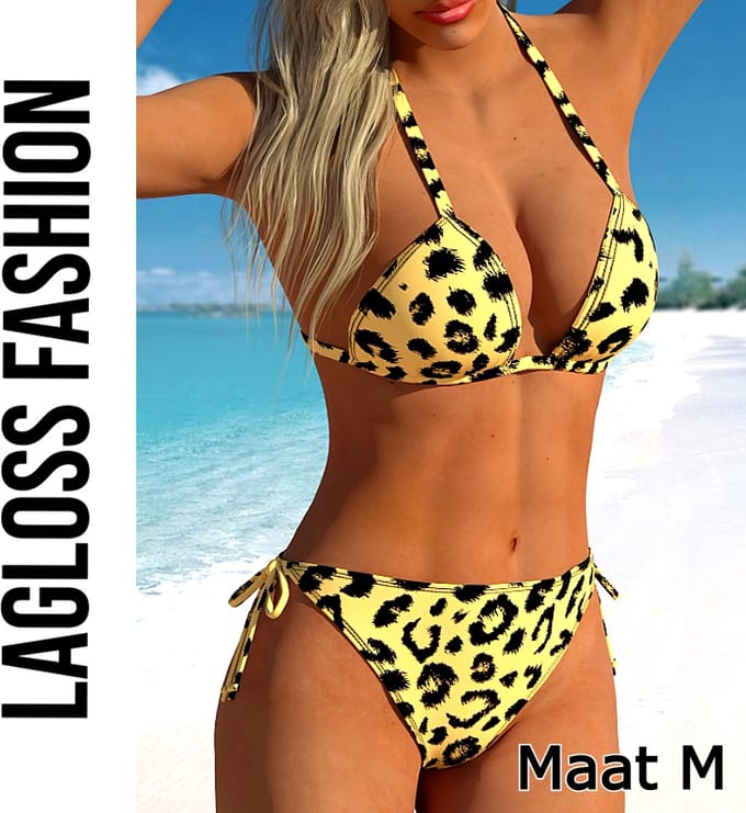 LaGloss® 2-delige Luipaardprint Bikini Set – Sexy Triangelmodel met Striksluiting – Hoog Elastisch – Maat M