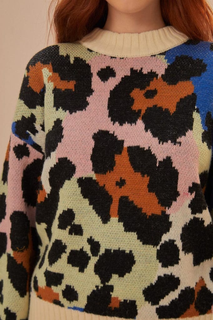 FARM Rio Colorful Leopard Knit Sweater Größe: XXS | Pullover Outlet | Damen