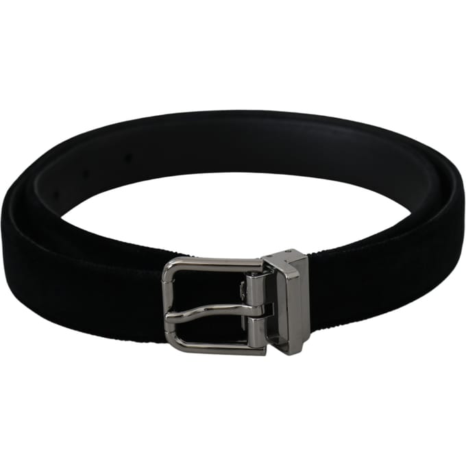 Dolce & Gabbana Mannen Zwart Leer Fluweel Zilver Gesp Riem