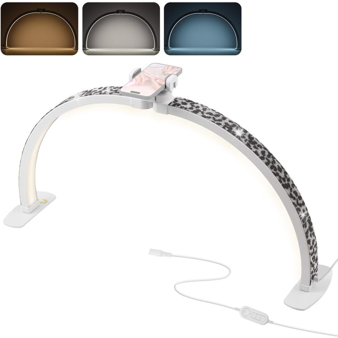 Opvouwbare Bureau Halve Maan Lamp voor Nagel Tafel Lamp 38W Dimbaar 3000K-6000K met Telefoonhouder LED EU