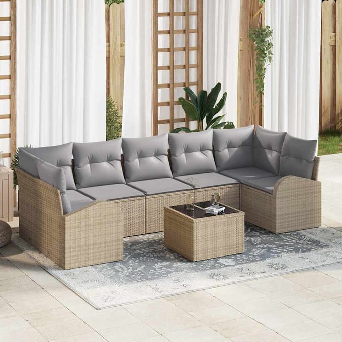 vidaXL - Tuinbank - Set - 8 - st - Beige - poly - rattan