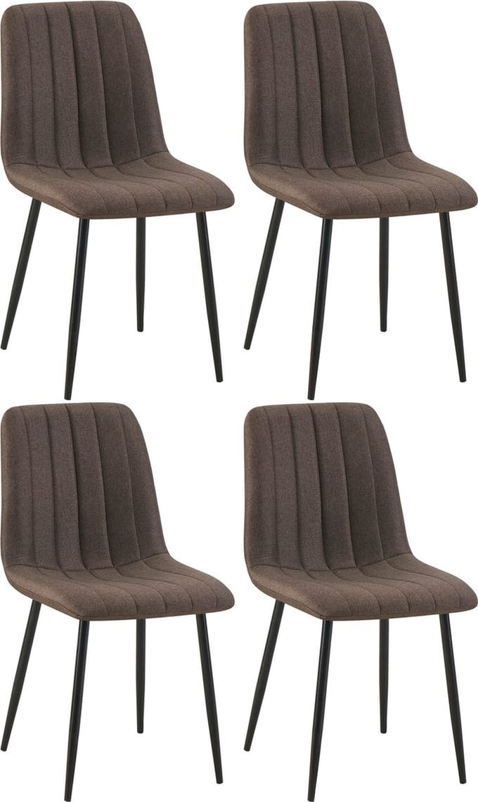 CLP Dijon Set van 4 Eetkamerstoelen - Zonder armleuning - Metaal onderstel - bruin Stof