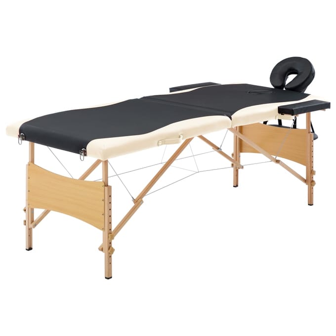 vidaXL - Massagetafel - inklapbaar - 2 - zones - hout - zwart - en - beige
