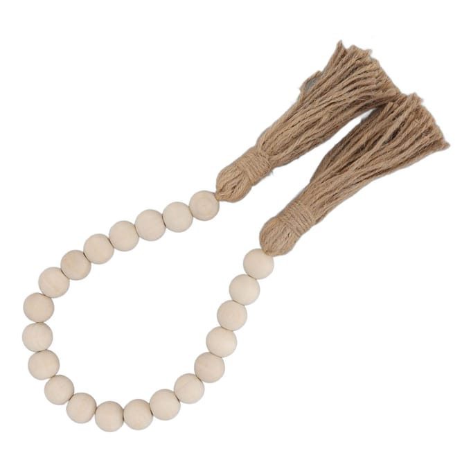 Natuurlijke Houten Kralen Slinger Handgemaakt Wanddecoratie met Kwastjes voor Cadeaus Sieraden beige