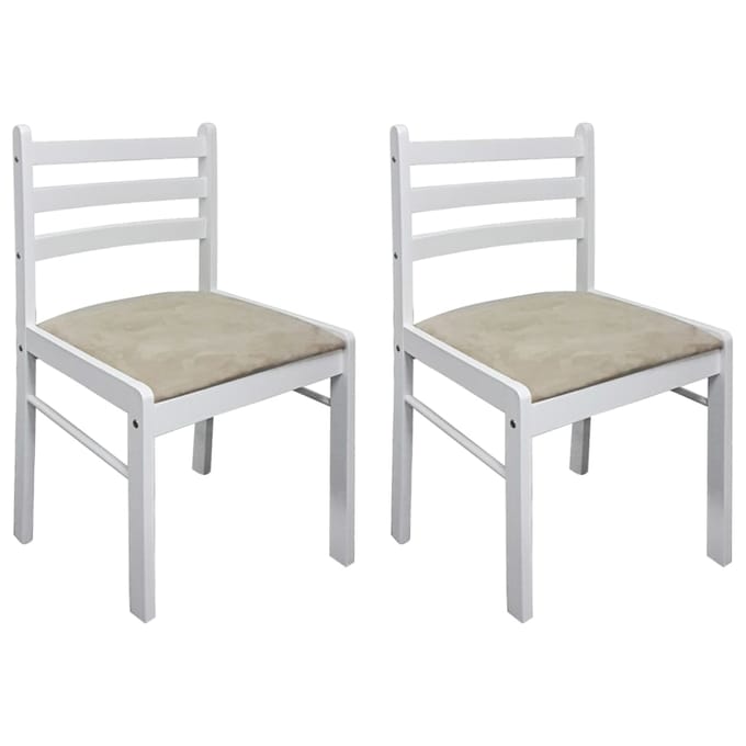 vidaXL - Eetkamerstoelen - 2 - st - massief - rubberwood - en - fluweel - wit