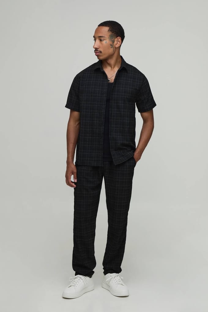 Geruit Regular Overhemd & Toelopende Broek Set | Black | Size Medium