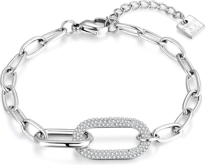 Twice As Nice Armband in edelstaal, open ovaal, kristallen 16cm+3cm