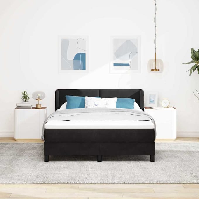 vidaXL - Boxspring - bed - met - hoofdeinde - Zwart - 140 - x - 200 - cm - Fluweel
