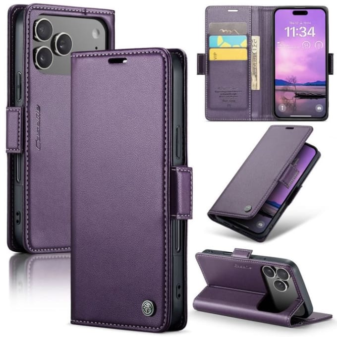 CaseMe Wallet Case met RFID Bescherming Kaarthouder en Magneetsluiting voor Apple iPhone 17 Pro _ Paars