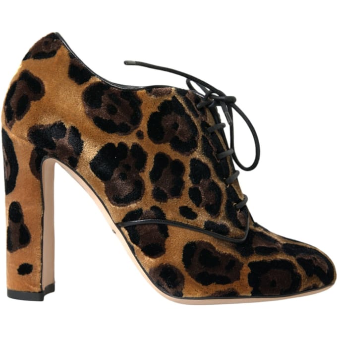 Fluwelen Veterschoenen met Luipaardprint