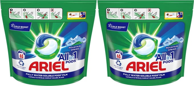 Ariel Wasmiddel - All in 1 Pods - Mountain Spring - 2 x 65 Wasbeurten - Voordeelverpakking