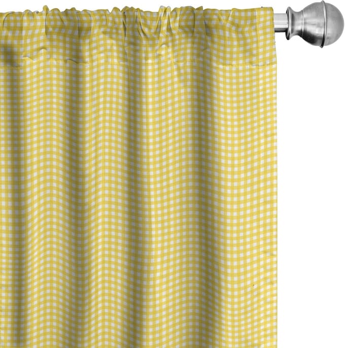 ABAKUHAUS Gordijnen – Geruit Uni Geel-Wit, 2-delige set, microvezel, roedezak
