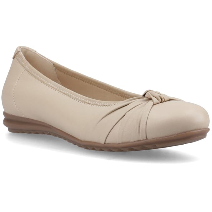 Hush Puppies Lilith Lederen Dames Crème Standaard Ballerina's