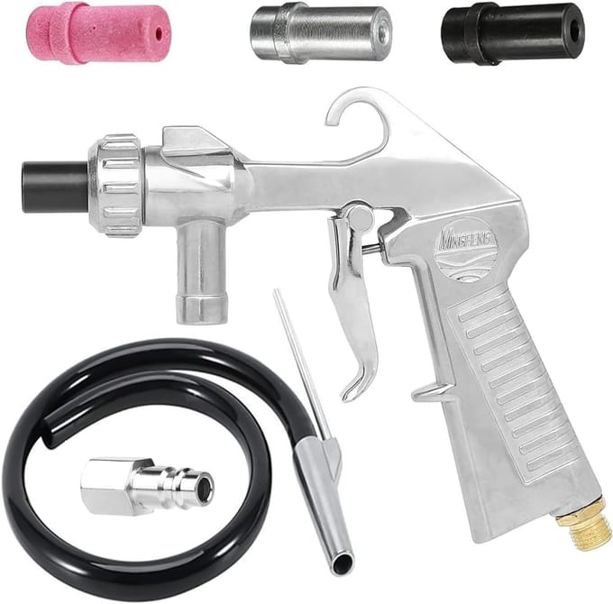 Professionele zandstraalpistool met verschillende nozzles en 1 m rubberen slang voor optimale prestaties