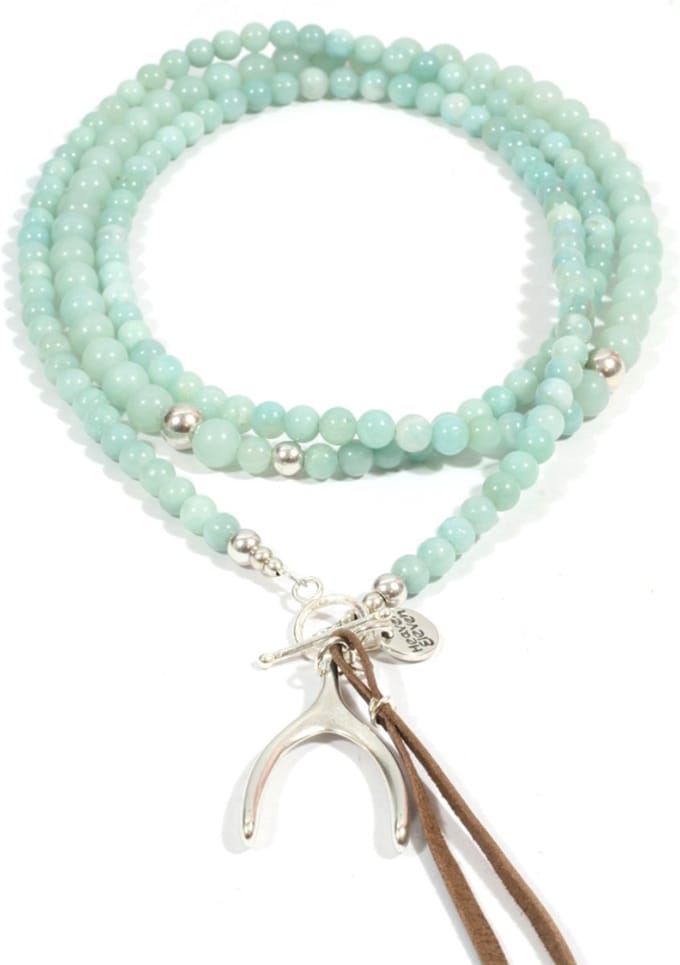 Heaven Eleven dames Ketting zilver plating - amazoniet - zilver wishbone