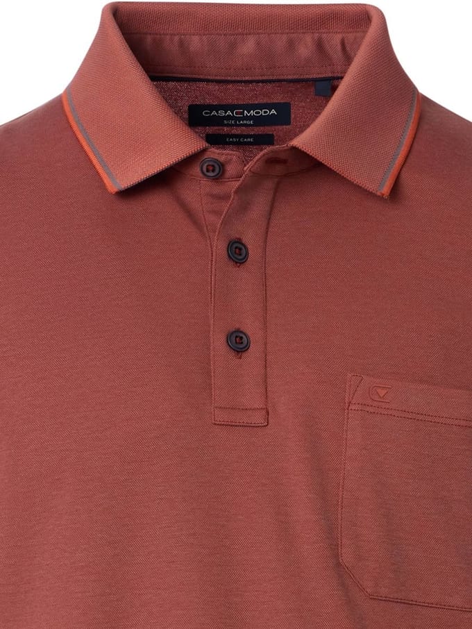 Poloshirt Met Borstzakje 3 Knoops Oranje Casa Moda - M