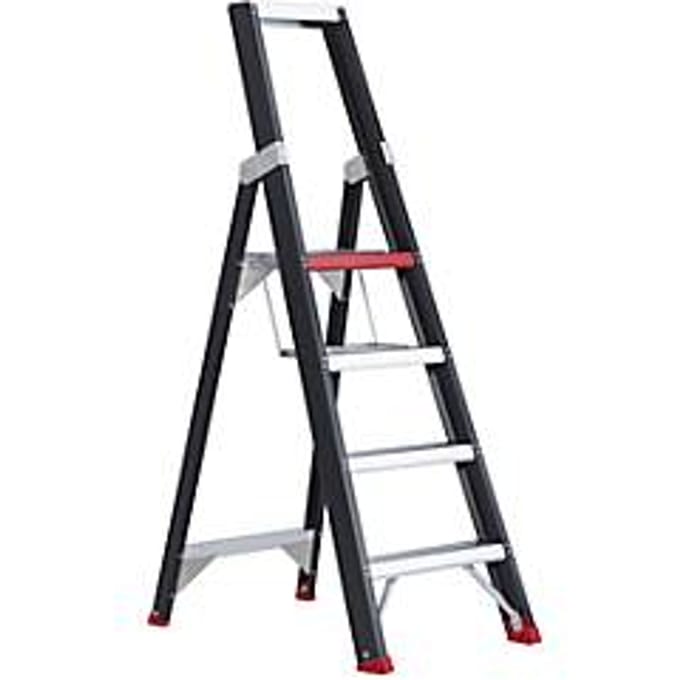 Trapladder Professional Topline, eenzijdig, aluminium, 4 treden, zwart