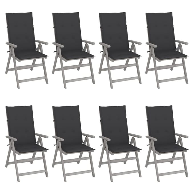vidaXL - Tuinstoelen - 8 - st - verstelbaar - met - kussens - acaciahout - grijs