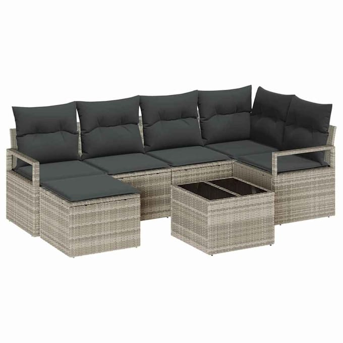 vidaXL Bankstel 7 st Lichtgrijs poly rattan