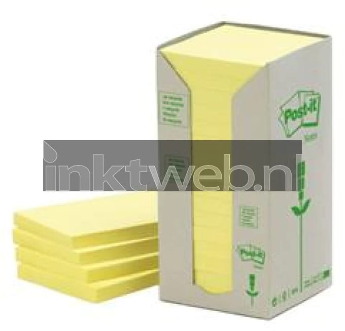3M Post-it memoblok Recycled Tower, 76x76mm, geel, pak à 16 stuks