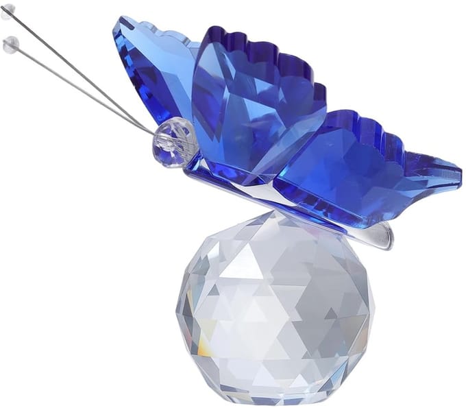 Dailygoods - Blauwe Vlinder Kristallen Beeldje met Glazen Basis