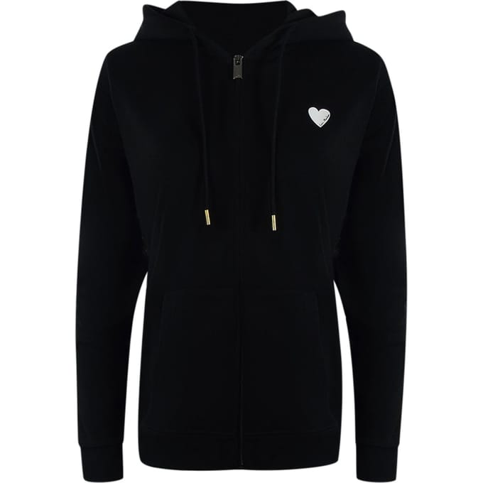Love Moschino Small White Heart Logo Black Zip Hoodie