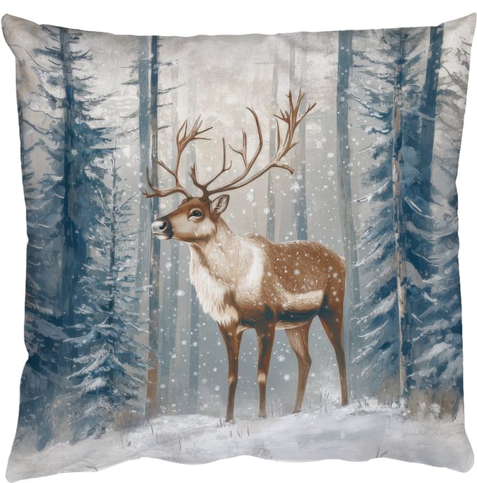 Sierkussens - Kussentjes Woonkamer - 40x40 cm - Rendier - Sneeuw - Woud - Wit