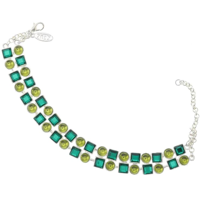 Behave - Armband zilverkleur met groene stenen - Kleurrijk accent