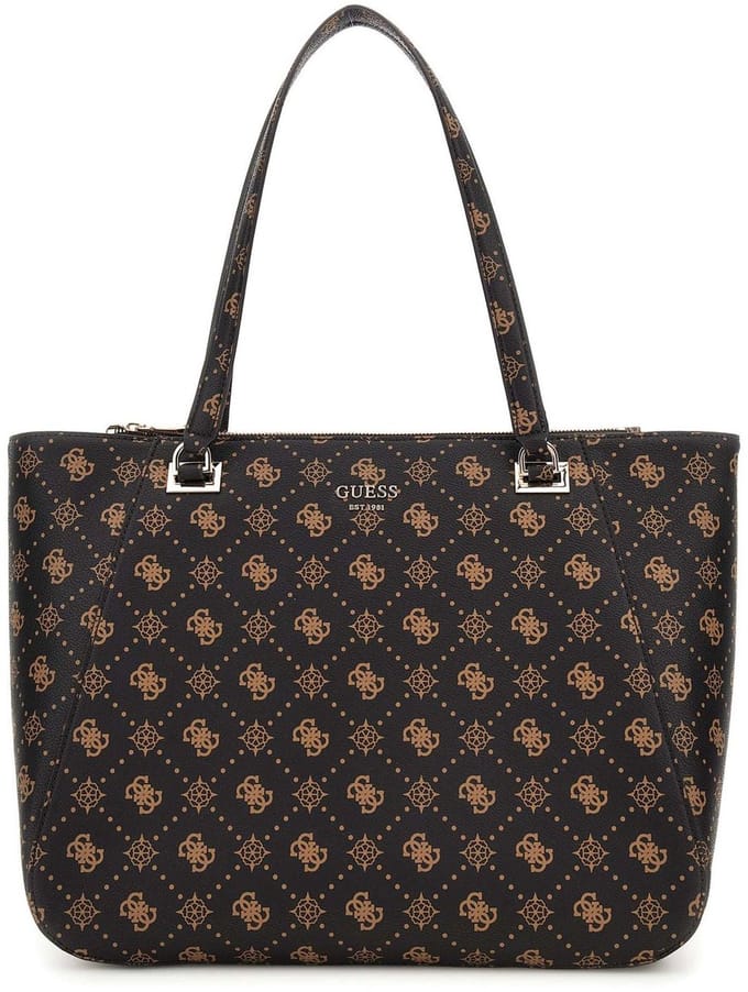GUESS shopper met laptopvak Calebra Tote Bag Espresso Logo donkerbruin