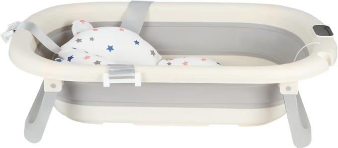 Opvouwbaar Babybad met Temperatuurmeter en Zitkussen, Compact en Antislip