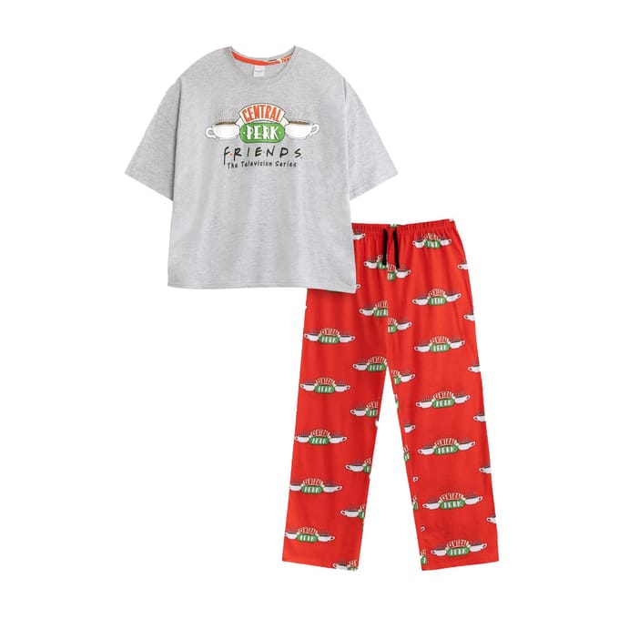 Friends Womens/Ladies Logo Short-Sleeved Long Pyjama Set XL rood/grijs