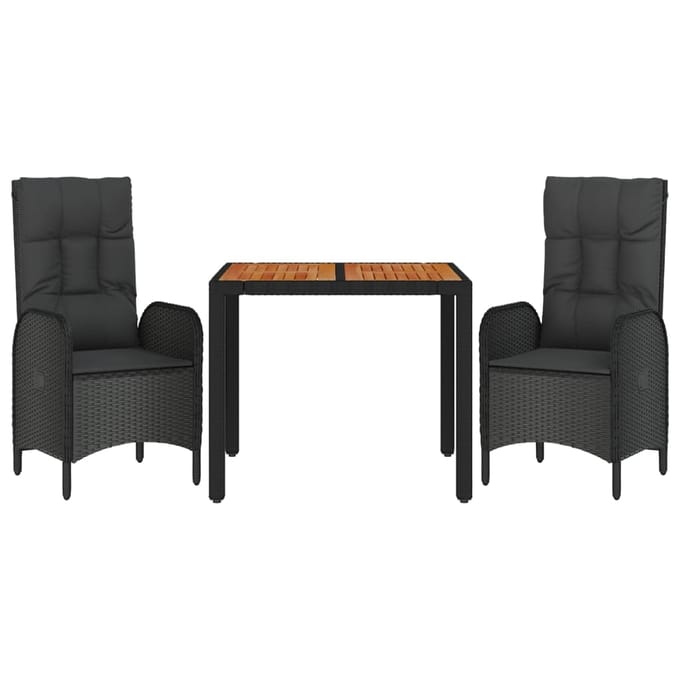 vidaXL - 3-delige - Tuinset - met - kussens - poly - rattan - zwart