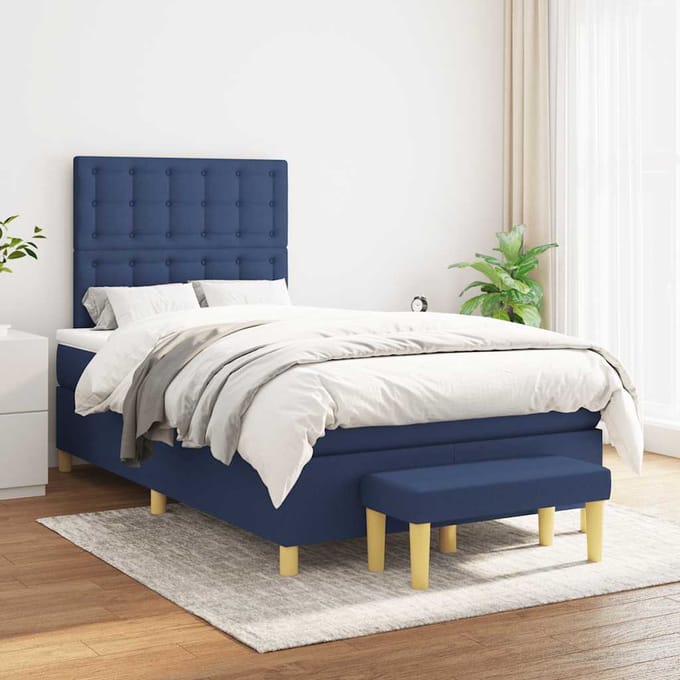 vidaXL - Boxspring - met - matras - stof - blauw - 120x190 - cm
