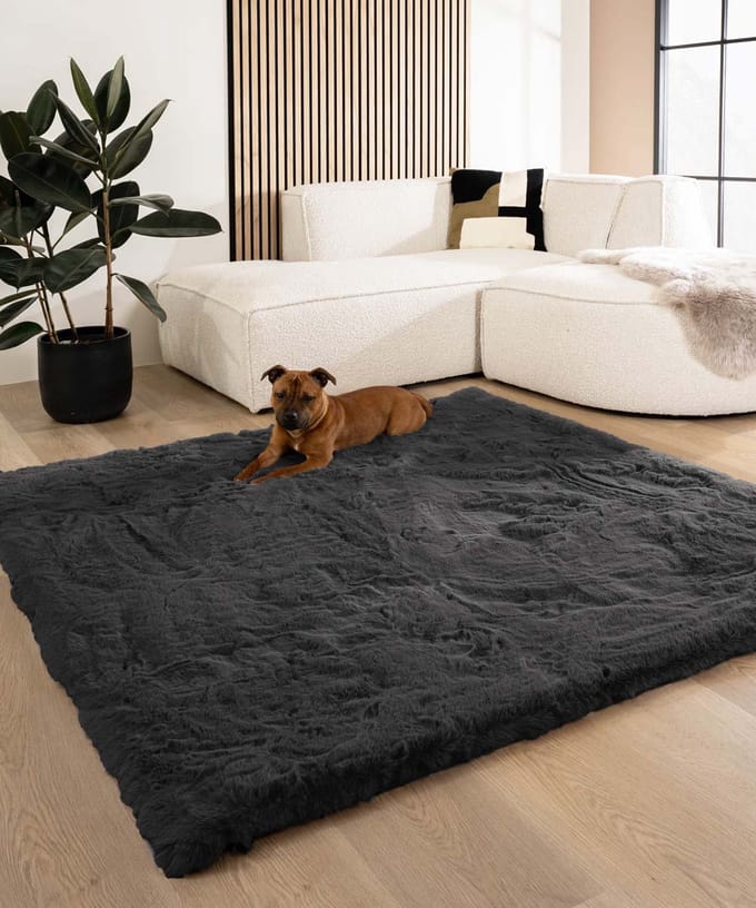 Fluffy vloerkleed vierkant - Comfy Deluxe donkergrijs 100x100