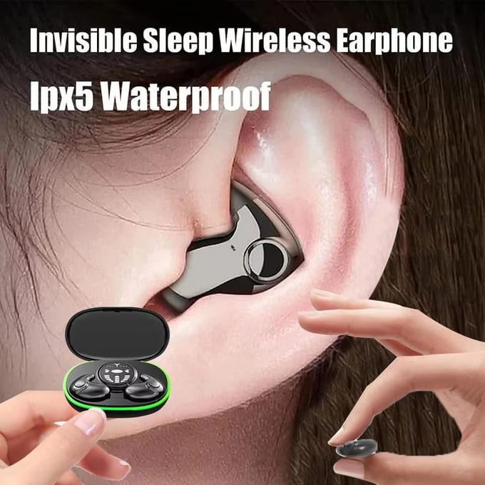 Écouteurs de sommeil invisibles sans fil Bluetooth 5.3, écouteurs étanches à réduction de bruit, casques à commande tactile TWS avec micro kaki
