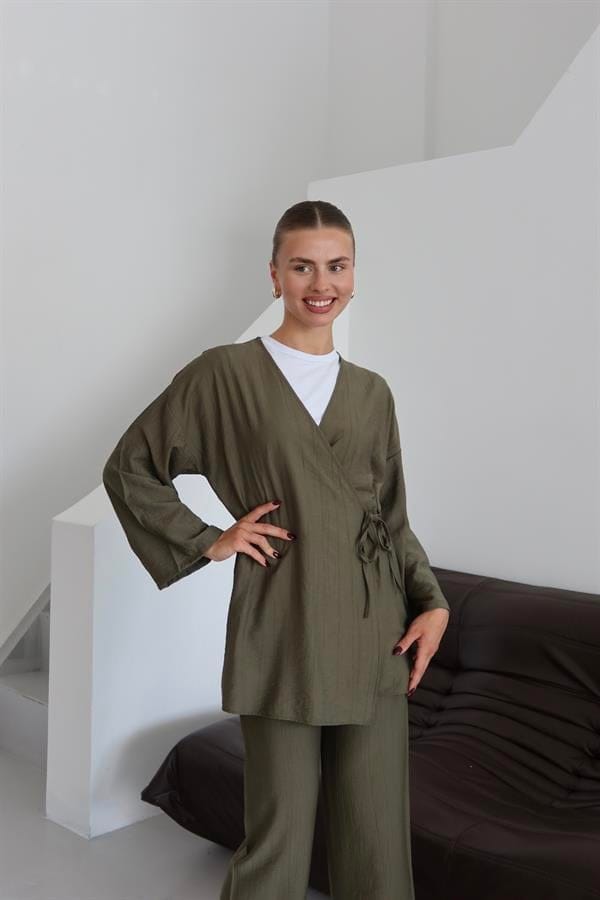 Kreukellook Textured Kimono Pak Khaki