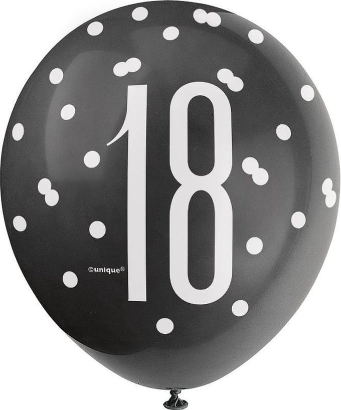 Ballonnen 18 jaar Glitz Zwart Zilver | 6 stuks