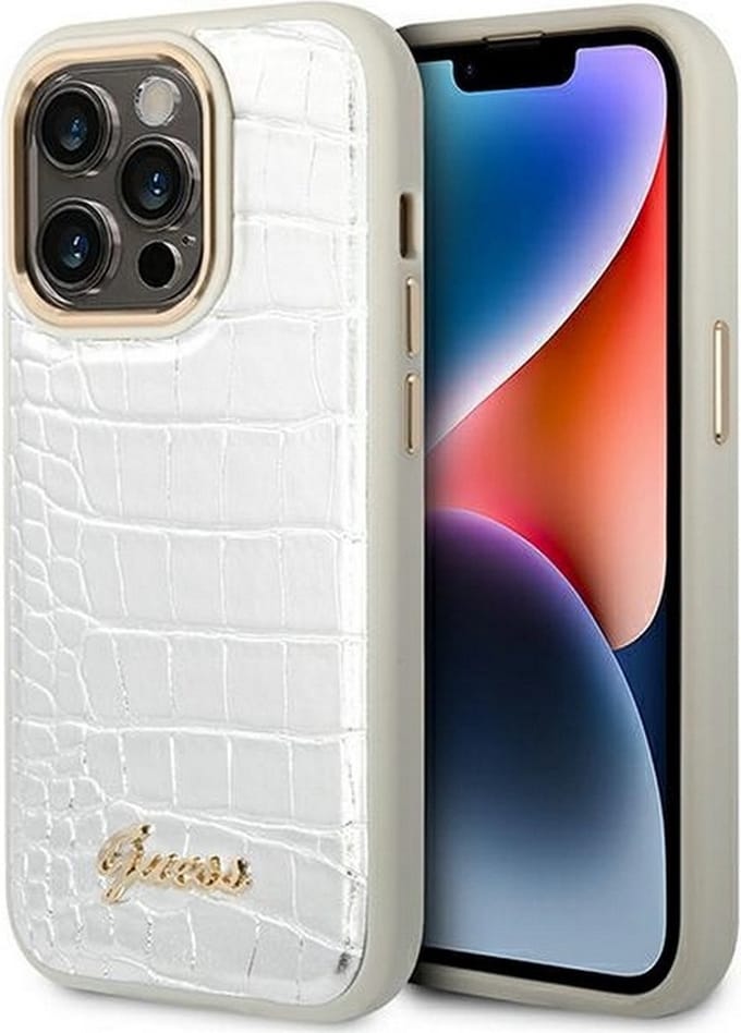 Guess Crocodile Back Case - Geschikt voor Apple iPhone 14 Pro (6.1") - Zilver
