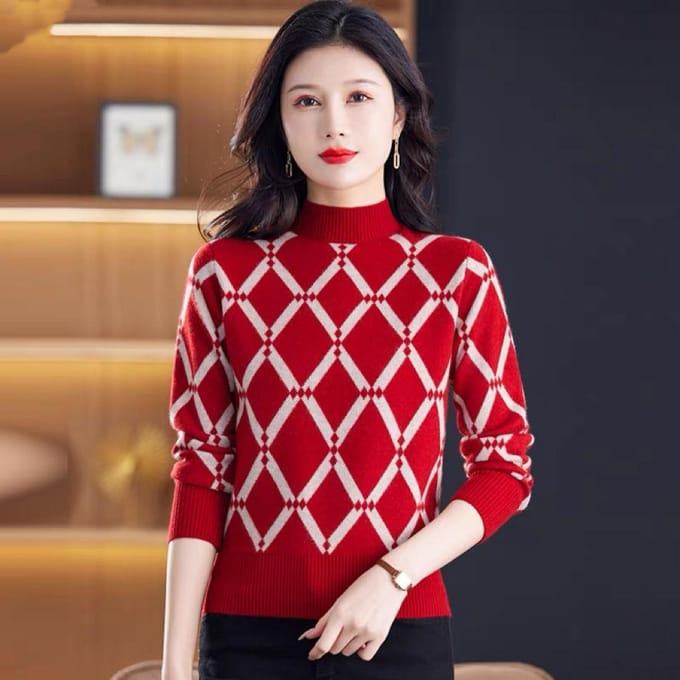 Winter Losvallende Pullover Splicing Halfhoge Hals Dikke Trui Dames Jacquard Breisel Basis 2XL gray