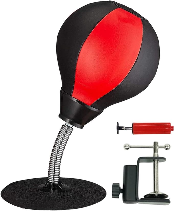 Bureaubokszak - Ontspanning bal - Stress verminderen - Sterke zuignap - 11 cm breed - Zwart/Rood