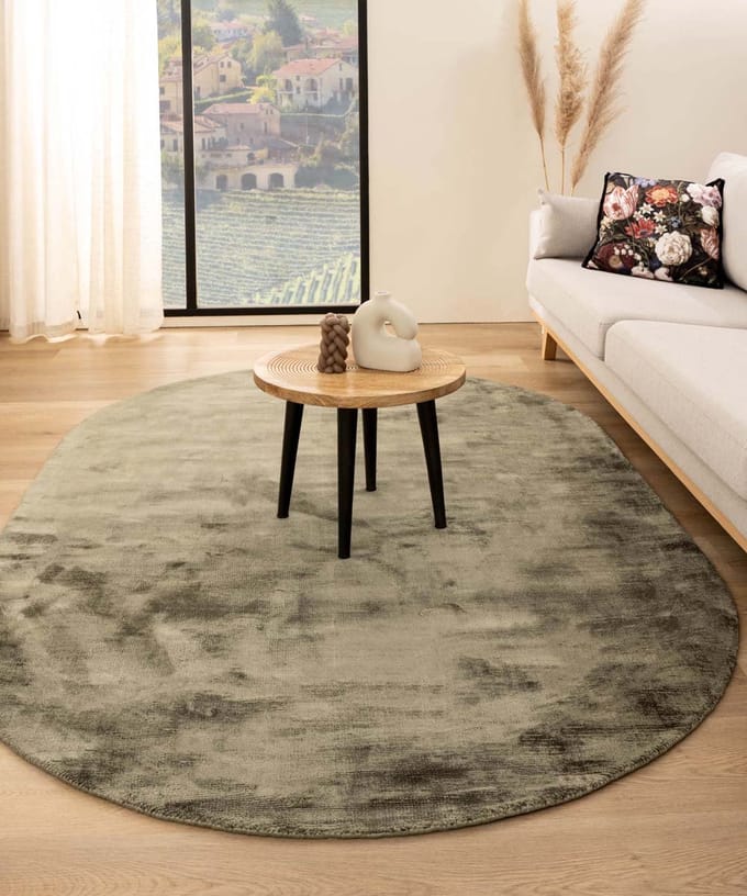 Viscose vloerkleed ovaal - Glamour olijfgroen 250x360