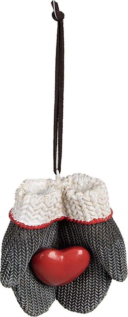Clayre & Eef Kersthanger Wanten 8x5x9 cm Grijs Polyresin